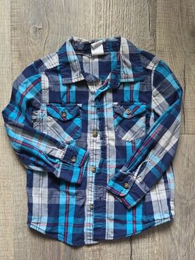healthtex Blue Plaid Button-Down Shirt with Teal Accents
